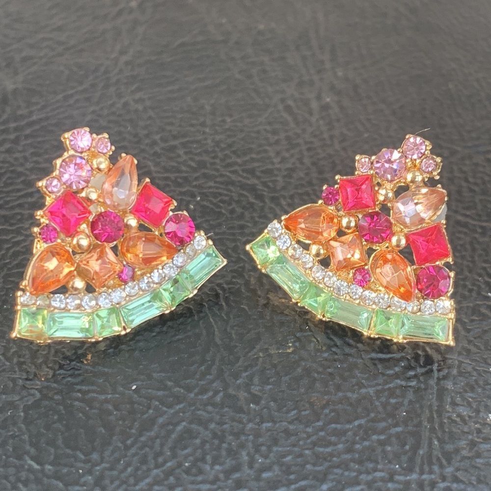 Yummy Watermelon Studs - Rainbow CrystalFruit Slice Earrings for Summer